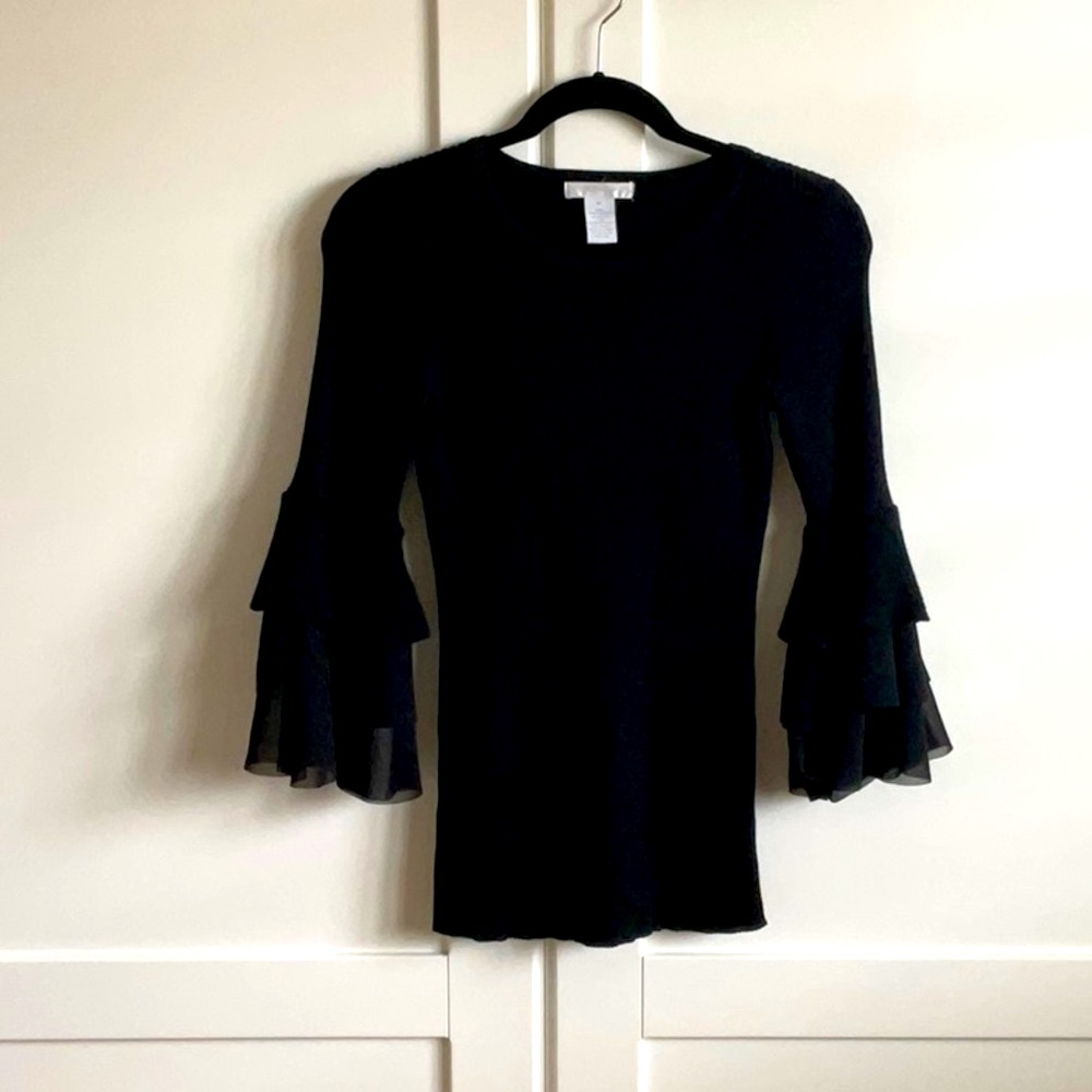 Black Ruffle Sleeve Top